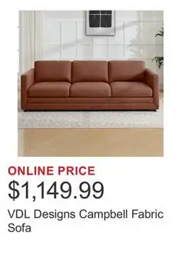 Costco VDL Designs Campbell Fabric Sofa offer