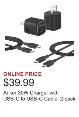 Costco Anker 30W Charger with USB-C to USB-C Cable, 2-pack offer