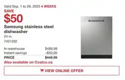Costco Samsung Stainless steel dishwasher offer