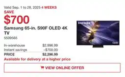 Costco Samsung 65-in. S90F OLED 4K TV offer