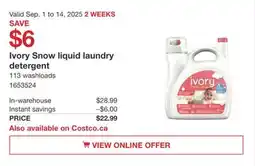 Costco Ivory Snow liquid laundry detergent offer