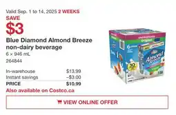 Costco Blue Diamond Almond Breeze non-dairy beverages offer