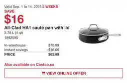 Costco All-Clad HA1 sauté pan with lid offer
