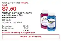 Costco Centrum men's and women's multivitamins or 50+ multivitamins offer