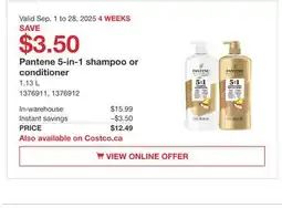 Costco Pantene 5-in-1 shampoo or conditioner offer