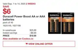 Costco Duracell Power Boost AA or AAA batteries offer