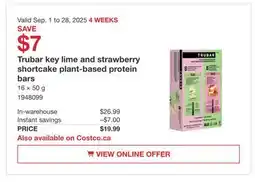 Costco Trubar key lime and strawberry shortcake plant-bases protein bars offer