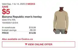 Costco Banana Republic men's henley offer