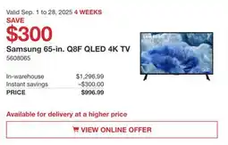 Costco Samsung 65-in. Q8F QLED 4K TV offer