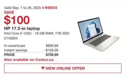 Costco HP 17.3 IN Laptop offer