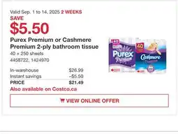 Costco Purex Premium or Cashmere Premium 2-ply bathroom tissue offer