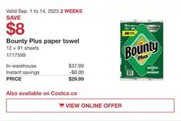 Costco Bounty Plus Paper towel offer
