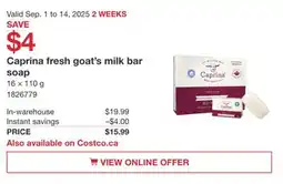 Costco Caprina fresh goat's milk bar soap offer