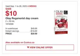 Costco Olay Regenerist day Cream offer