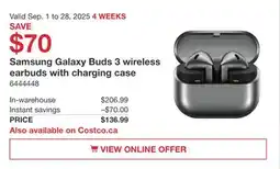 Costco Samsung Galaxy Buds 3 wireless earbuds with charging case offer