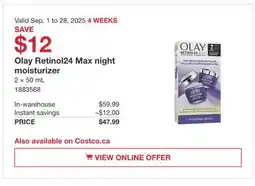 Costco Olay Retinol24 Max night moisturizer offer