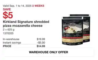 Costco Kirkland Signature Shredded pizza mozzarella cheese offer