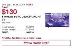 Costco Samsung 50-in U8000F UHD 4K TV offer