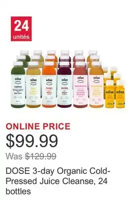 Costco DOSE 3-day Organic Cold-Pressed Juice Cleanse, 24 bottles offer