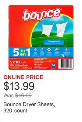 Costco Bounce Dryer Sheets, 320-count offer