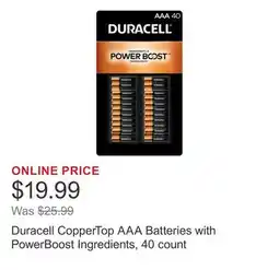 Costco Duracell CopperTop AAA Batteries with PowerBoost Ingredients, 40 count offer