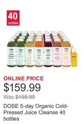 Costco DOSE 5-day Organic Cold-Pressed Juice Cleanse 40 bottles offer