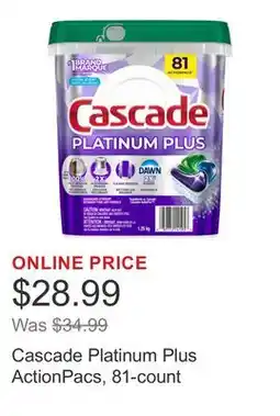 Costco Cascade Platinum Plus ActionPacs, 81-count offer