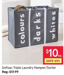 Kitchen Stuff Plus Softsac Triple Laundry Hamper/Sorter offer