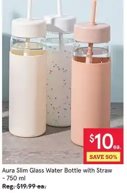 Kitchen Stuff Plus Aura Slim Glass Water Bottle with Straw-750 ml offer