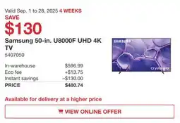 Costco Samsung 50-in U8000F UHD 4k TV offer