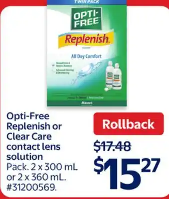 Walmart Opti-Free Replenish or Clear Care contact lens solution offer
