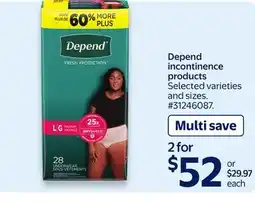 Walmart Depend incontinence products offer