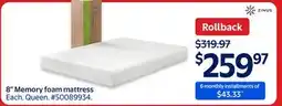 Walmart 8 Memory foam mattress offer