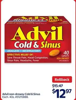 Walmart Advil non-drowsy Cold & Sinus offer