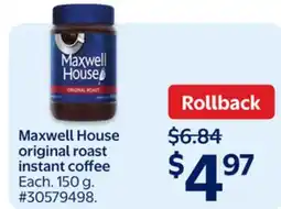 Walmart Maxwell House original roast instant coffee offer
