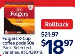 Walmart Folgers K-Cup coffee pods 30s offer