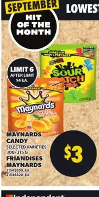 Independent Grocer MAYNARDS CANDY, 308/315 G offer