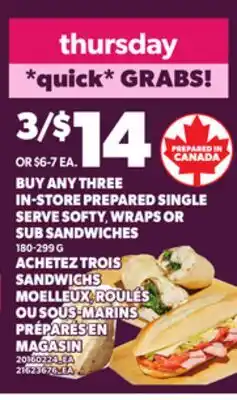 Independent Grocer IN-STORE PREPARED SINGLE SERVE SANDWICHES, WRAPS OR SUB SANDWICHES, 180–299 G offer