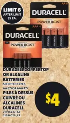 Independent Grocer DURACELL COPPERTOP OR ALKALINE BATTERIES, AA 8'S OR AAA 4'S offer