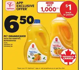 Loblaws PC ORANGE JUICE, 2.5 L offer