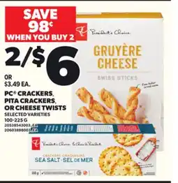Loblaws PC CRACKERS PITA CRACKERS, OR CHEESE TWISTS, 100-225 G offer