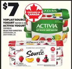 Loblaws YOPLAIT SOURCE YOGURT, 16X100 G OR ACTIVIA YOGURT, 12X100 G offer