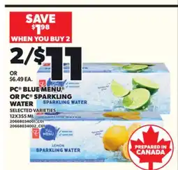 Loblaws PC BLUE MENU OR PC SPARKLING WATER, 12X355 ML offer