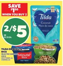Loblaws TILDA OR MINUTE RICE, 250 G offer