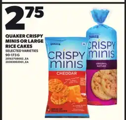 Loblaws QUAKER CRISPY MINIS OR LARGE RICE CAKES, 90-173 G offer