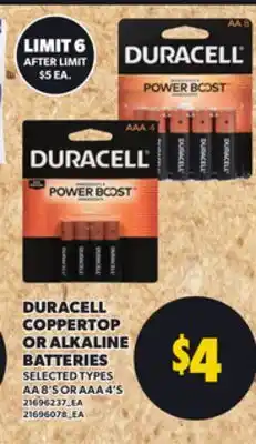 Loblaws DURACELL COPPERTOP OR ALKALINE BATTERIES, AA 8'S OR AAA 4'S offer
