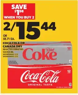 Loblaws COCA COLA OR CANADA DRY, 12X355 ML offer