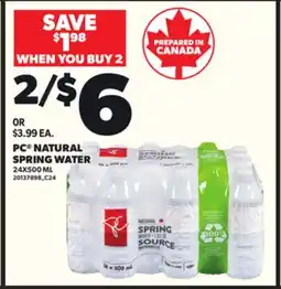Loblaws PC NATURAL SPRING WATER, 24X500 ML offer