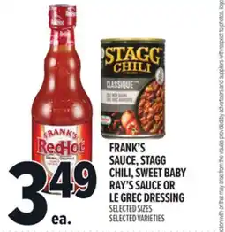 Metro FRANK'S SAUCE, STAGG CHILI, SWEET BABY RAY'S SAUCE OR LE GREC DRESSING offer