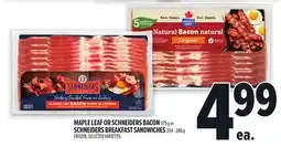 Metro MAPLE LEAF OR SCHNEIDERS BACON 375 G OR SCHNEIDERS BREAKFAST SANDWICHES offer